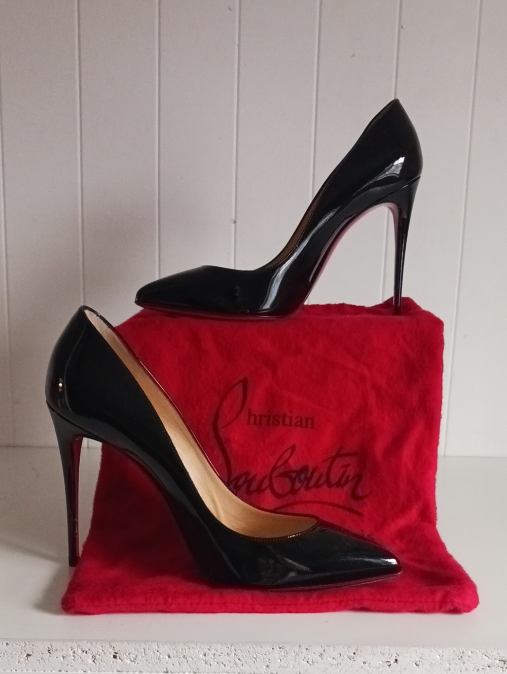 CHRISTIAN LOUBOUTIN PIGALLE FOLLIES PATENT LEATHER PUMPS